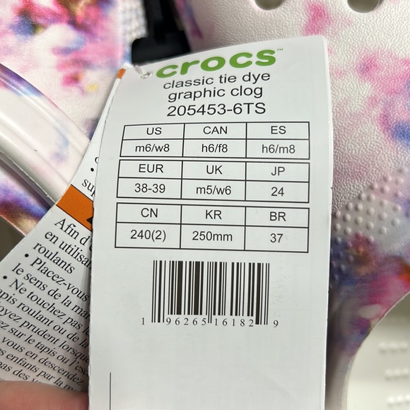 SOLD: CROCS Tie Dye Granite/Multi Size M6 W8 - Picture 3 of 3